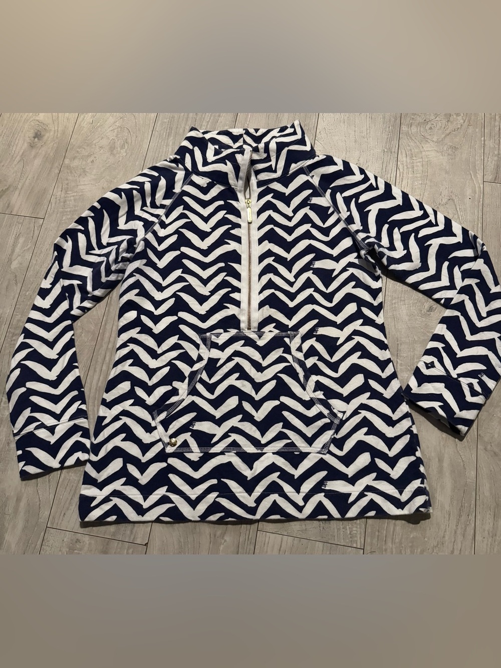 Lilly Pulitzer Navy and White Zigzag Half-Zip Pullover Tunic
